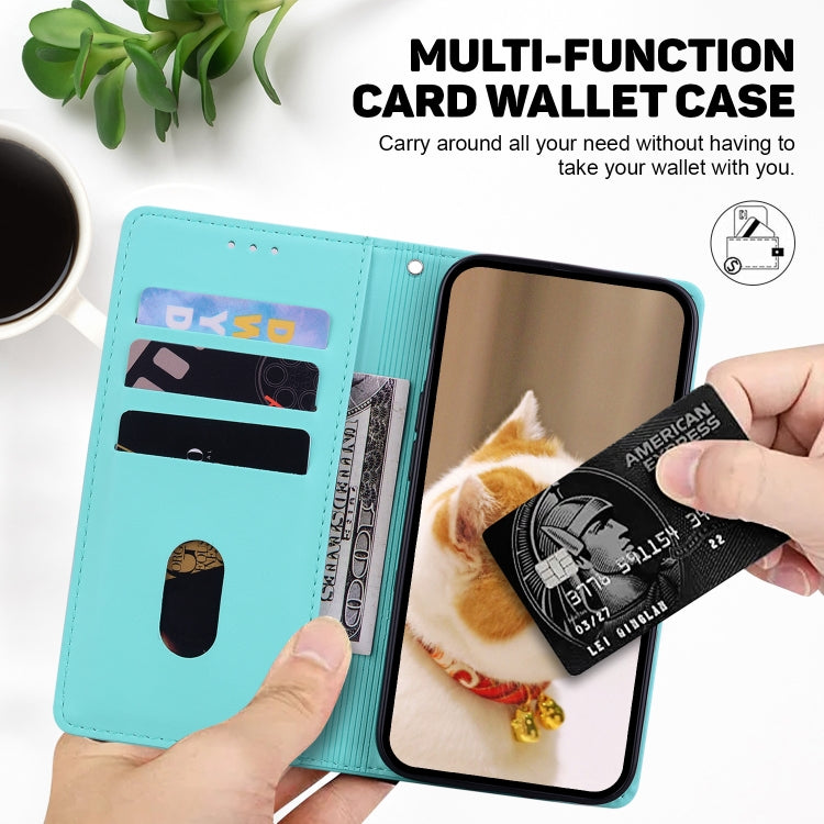 For iPhone 16e Cute Cats RFID Leather Phone Case(Green)
