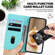 For iPhone 16e Cute Cats RFID Leather Phone Case(Green)