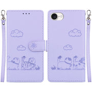 For iPhone 16e Cute Cats RFID Leather Phone Case(Purple)