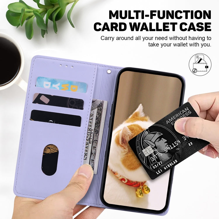 For iPhone 16e Cute Cats RFID Leather Phone Case(Purple)
