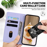For iPhone 16e Cute Cats RFID Leather Phone Case(Purple)