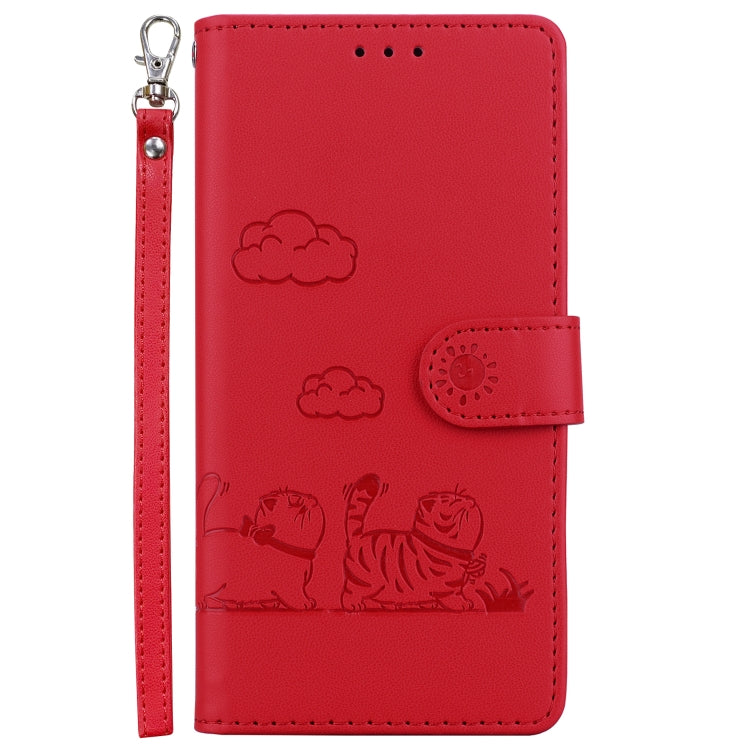 For iPhone 16e Cute Cats RFID Leather Phone Case(Red)