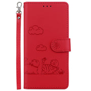 For iPhone 16e Cute Cats RFID Leather Phone Case(Red)