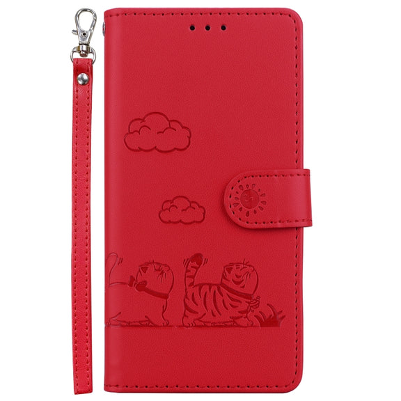For iPhone 16e Cute Cats RFID Leather Phone Case(Red)