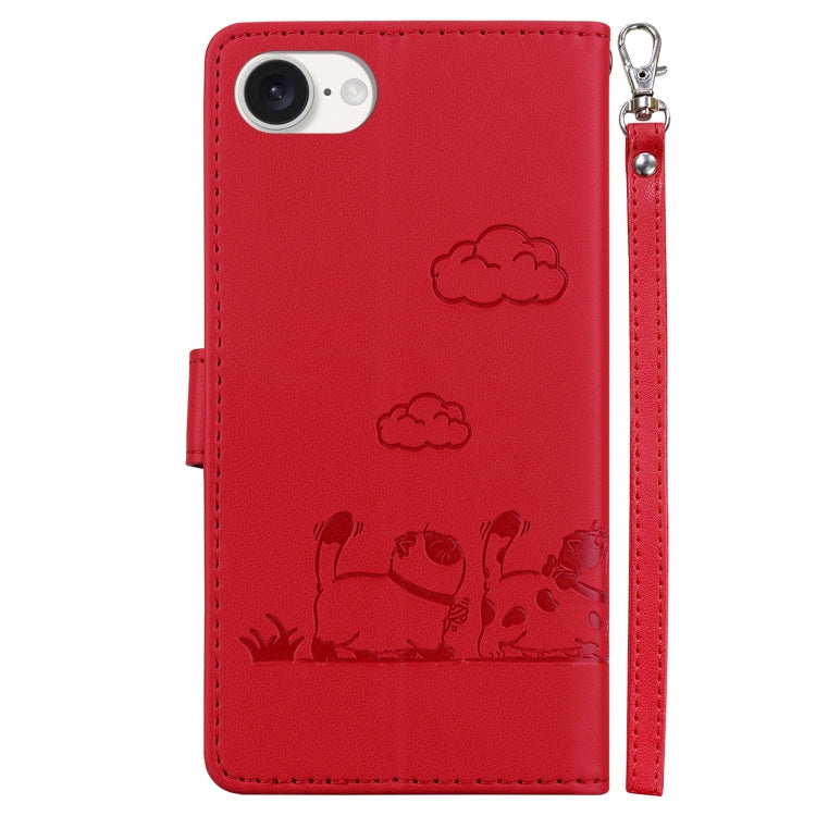For iPhone 16e Cute Cats RFID Leather Phone Case(Red)