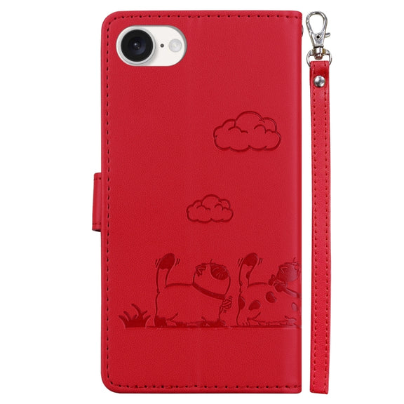 For iPhone 16e Cute Cats RFID Leather Phone Case(Red)