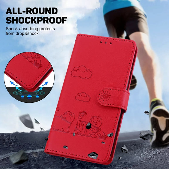 For iPhone 16e Cute Cats RFID Leather Phone Case(Red)