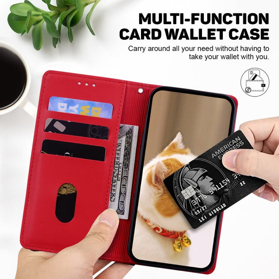 For iPhone 16e Cute Cats RFID Leather Phone Case(Red)