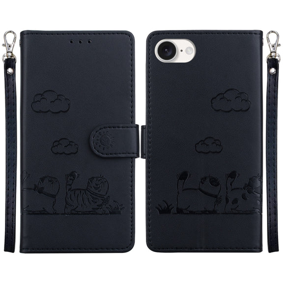 For iPhone 16e Cute Cats RFID Leather Phone Case(Black)