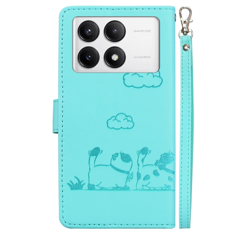 For Redmi K70 / K70 Pro Cute Cats RFID Leather Phone Case(Green)