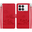 For Redmi K70 / K70 Pro Cute Cats RFID Leather Phone Case(Red) - K70 Cases by PMC Jewellery | Online Shopping South Africa | PMC Jewellery | Buy Now Pay Later Mobicred