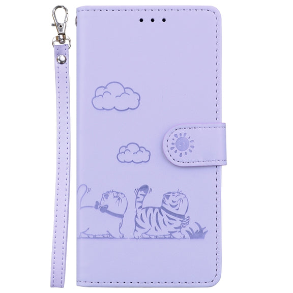 For Samsung Galaxy S25 Ultra 5G Cute Cats RFID Leather Phone Case(Purple)