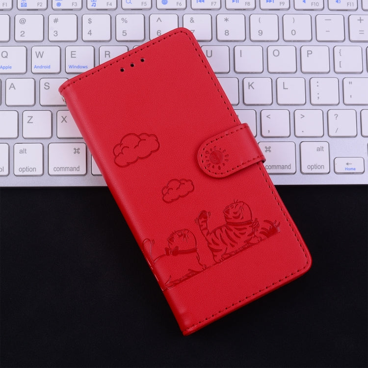 For Samsung Galaxy S25 Ultra 5G Cute Cats RFID Leather Phone Case(Red)