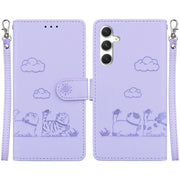 For Samsung Galaxy S25 5G Cute Cats RFID Leather Phone Case(Purple)