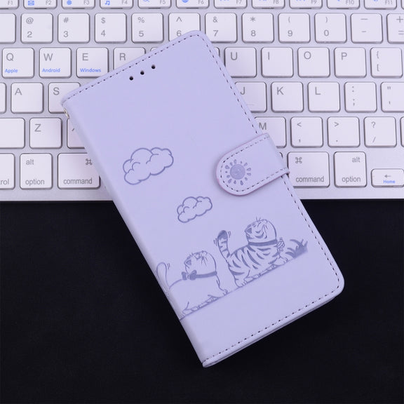 For Samsung Galaxy S25 5G Cute Cats RFID Leather Phone Case(Purple)