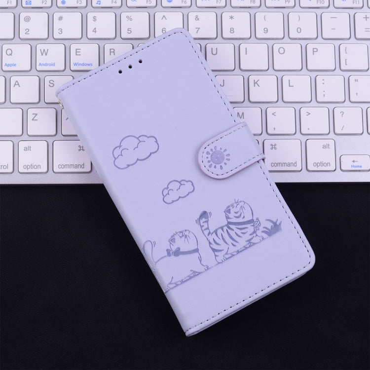 For Samsung Galaxy S25 5G Cute Cats RFID Leather Phone Case(Purple)