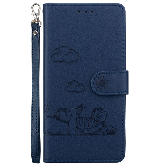 For Samsung Galaxy S25 5G Cute Cats RFID Leather Phone Case(Blue)