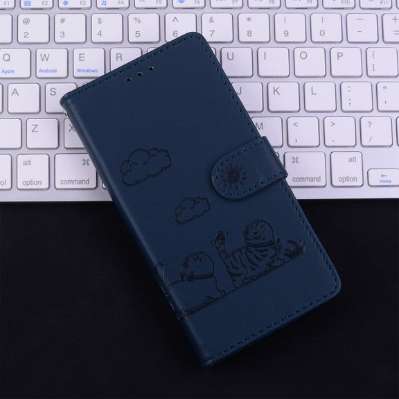 For Samsung Galaxy S25 5G Cute Cats RFID Leather Phone Case(Blue)