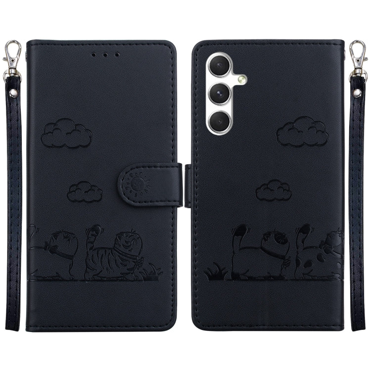 For Samsung Galaxy S25+ 5G Cute Cats RFID Leather Phone Case(Black)