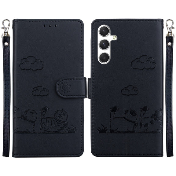 For Samsung Galaxy S25+ 5G Cute Cats RFID Leather Phone Case(Black)