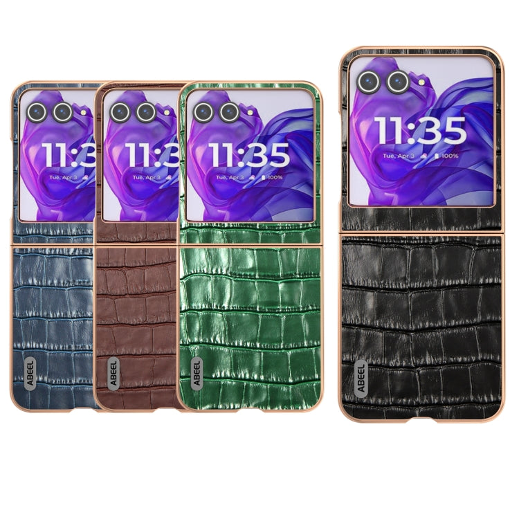 For Motorola Razr 50 ABEEL Electroplating Frame Crocodile Texture Genuine Leather Phone Case(Blue)