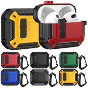 For AirPods 4 Shield Shockproof Earphone Protective Case with Hook(Grey Black)