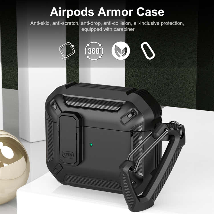 For AirPods 4 Shield Shockproof Earphone Protective Case with Hook(Black Yellow)