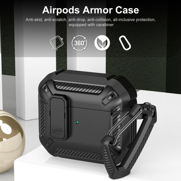 For AirPods 4 Shield Shockproof Earphone Protective Case with Hook(Black Blue)