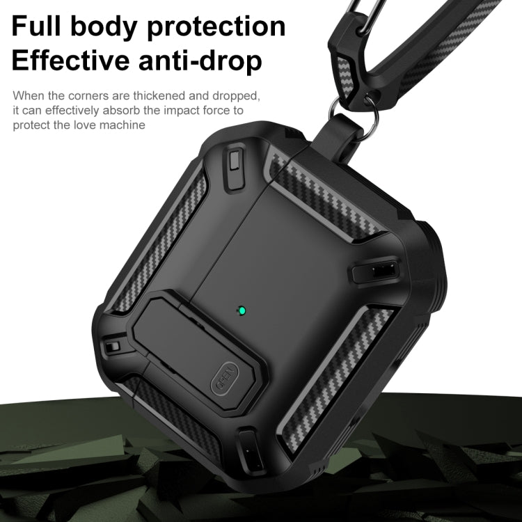 For AirPods 4 Shield Shockproof Earphone Protective Case with Hook(Black Blue)
