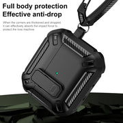 For AirPods 4 Shield Shockproof Earphone Protective Case with Hook(Black Blue)