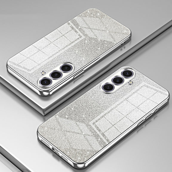 For Samsung Galaxy S25+ 5G Gradient Glitter Powder Electroplated Phone Case(Silver)