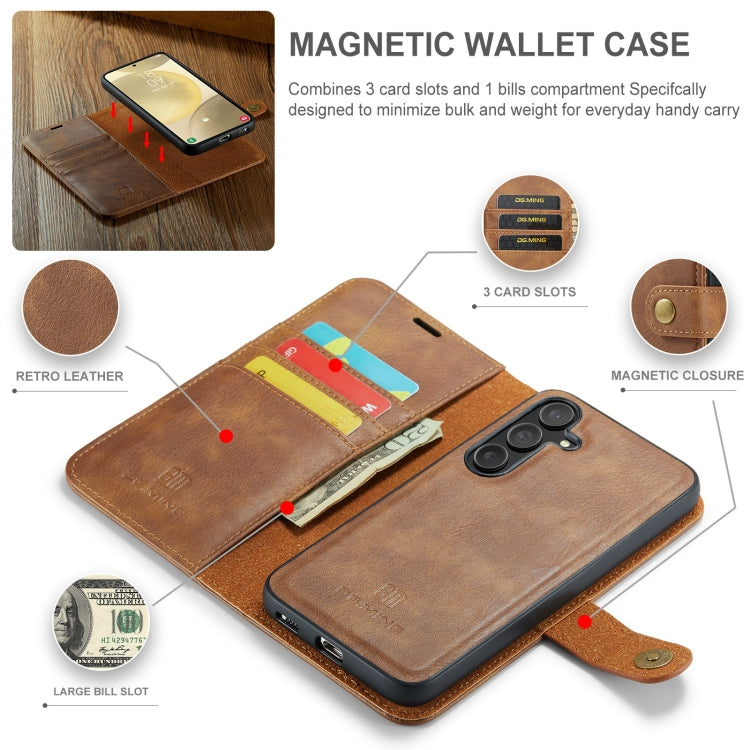 For Samsung Galaxy S24 FE 5G DG.MING Crazy Horse Texture Detachable Magnetic Leather Case(Brown)
