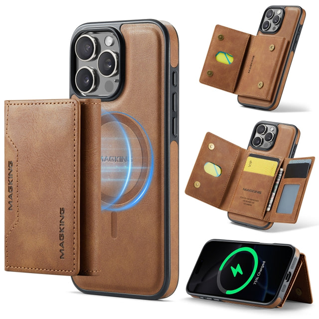 For iPhone 16 Pro Max DG.MING MAGKING-K2 Series MagSafe RFID Card Bag Detachable Phone Case(Brown)