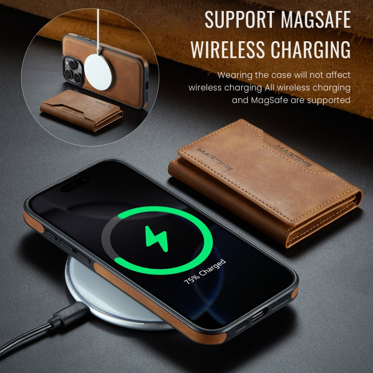 For iPhone 16 Pro DG.MING MAGKING-K2 Series MagSafe RFID Card Bag Detachable Phone Case(Brown)