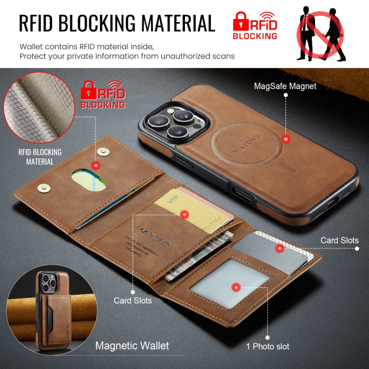 For iPhone 16 Pro DG.MING MAGKING-K2 Series MagSafe RFID Card Bag Detachable Phone Case(Brown)