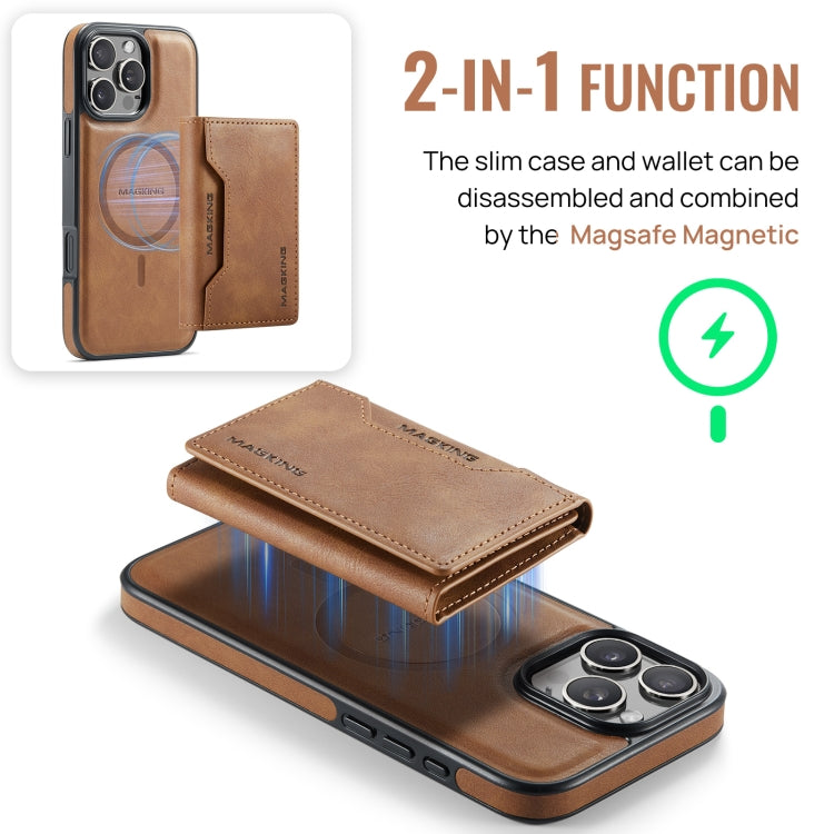 For iPhone 16 Pro DG.MING MAGKING-K2 Series MagSafe RFID Card Bag Detachable Phone Case(Brown)