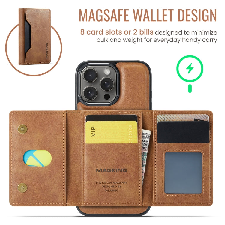 For iPhone 16 Pro DG.MING MAGKING-K2 Series MagSafe RFID Card Bag Detachable Phone Case(Brown)