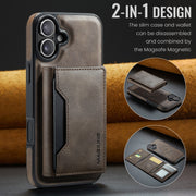 For iPhone 16 DG.MING MAGKING-K2 Series MagSafe RFID Card Bag Detachable Phone Case(Coffee)