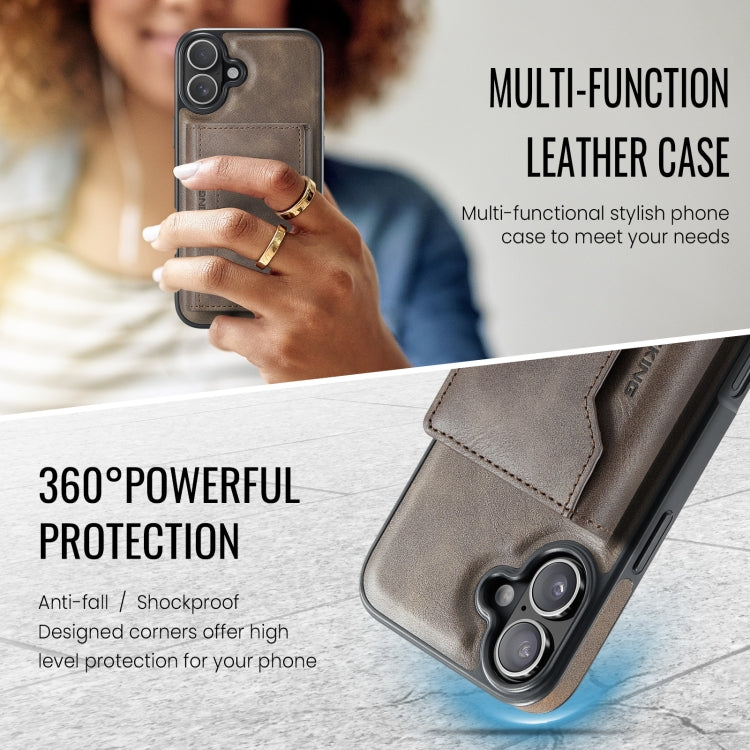 For iPhone 16 DG.MING MAGKING-K2 Series MagSafe RFID Card Bag Detachable Phone Case(Coffee)