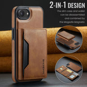 For iPhone 16e DG.MING MAGKING-K2 Series MagSafe RFID Card Bag Detachable Phone Case(Brown)