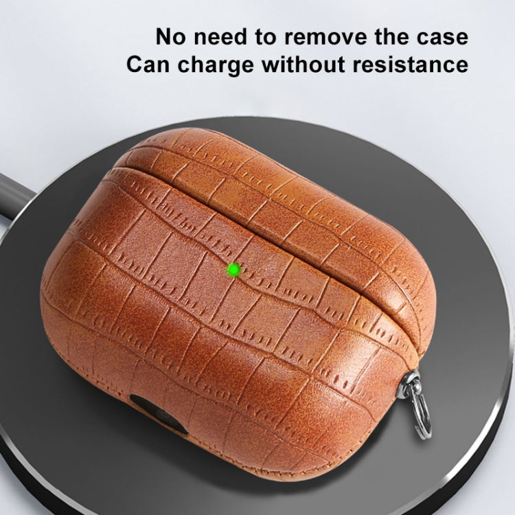 For AirPods Pro Crocodile Texture Earphone Protective Case(Dark Brown)
