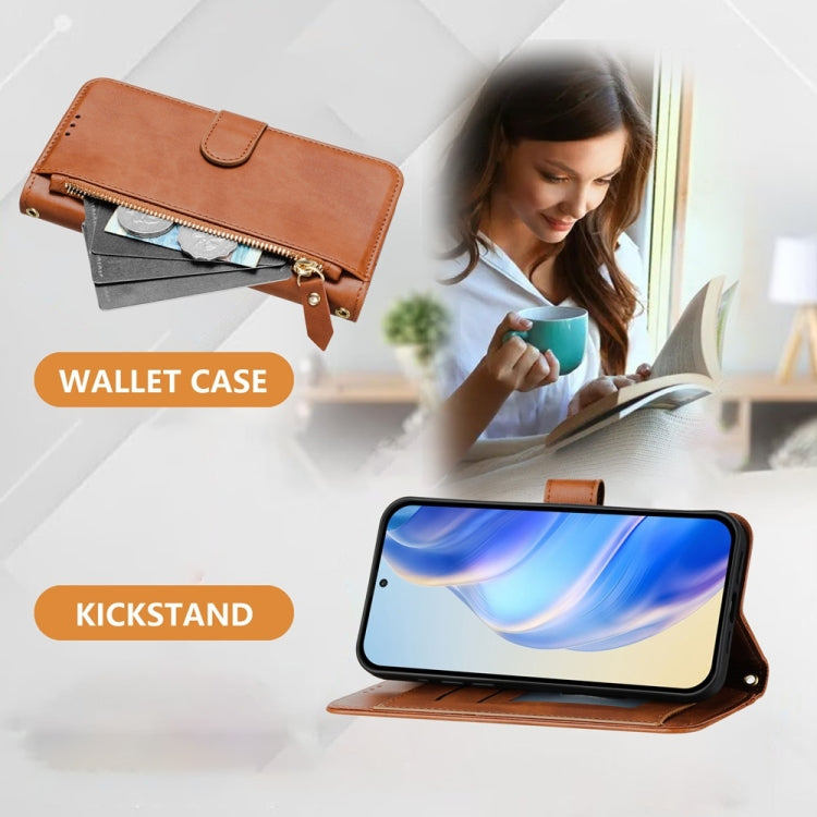 For Ulefone Note 14 Multi-Card Slots Zipper Wallet Leather Phone Case(Brown)