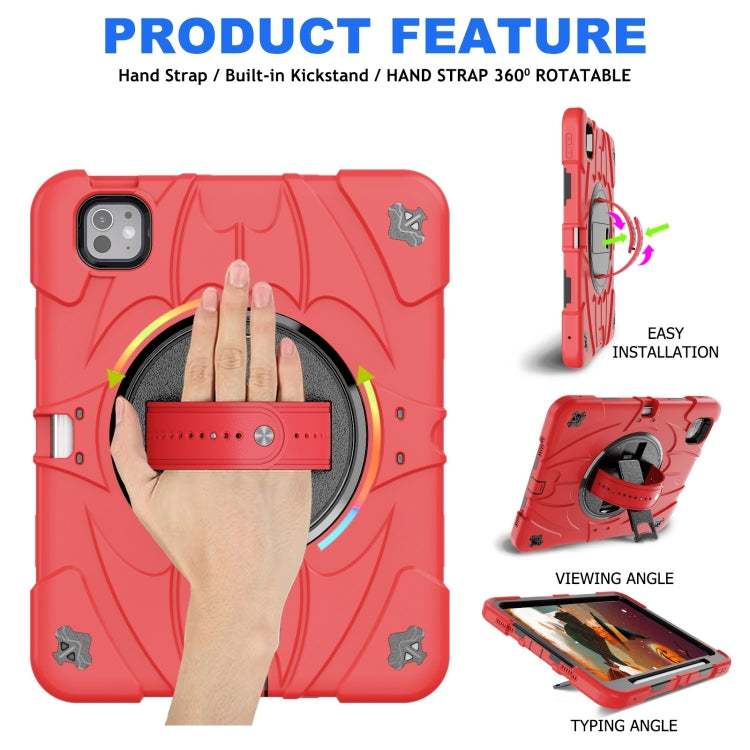 For iPad Pro 11 2024 Bat Hand Grip Turntable Stand Tablet Case(Red Black)