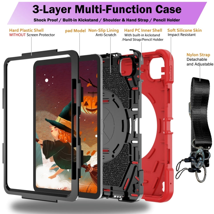For iPad Pro 11 2024 Bat Hand Grip Turntable Stand Tablet Case(Red Black)