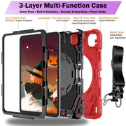 For iPad Pro 11 2024 Bat Hand Grip Turntable Stand Tablet Case(Red Black)