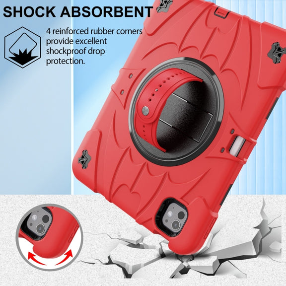 For iPad Pro 11 2024 Bat Hand Grip Turntable Stand Tablet Case(Red Black)