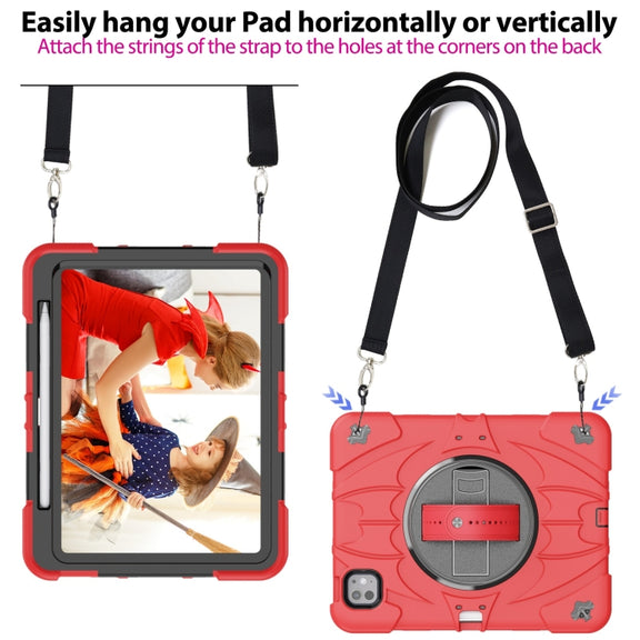 For iPad Pro 11 2024 Bat Hand Grip Turntable Stand Tablet Case(Red Black)