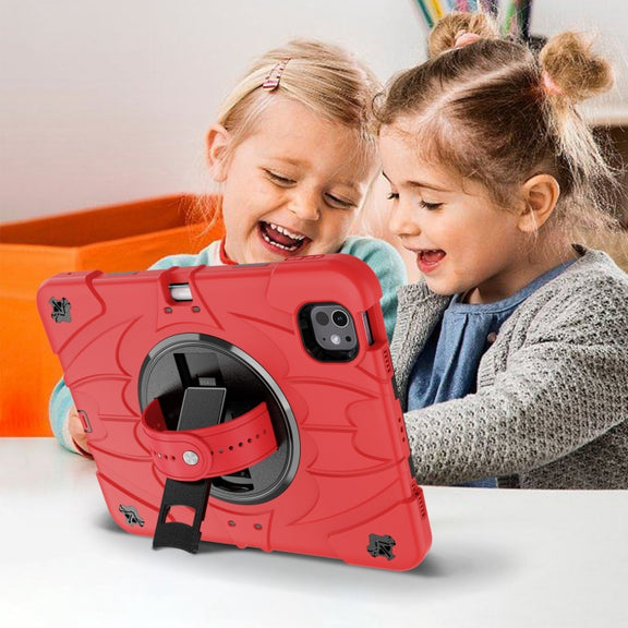 For iPad Pro 11 2024 Bat Hand Grip Turntable Stand Tablet Case(Red Black)