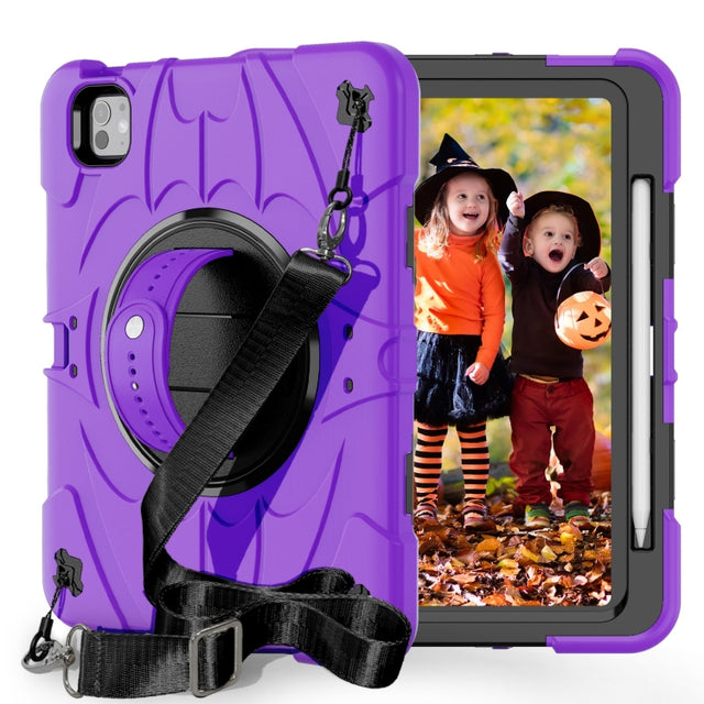 For iPad Pro 11 2024 Bat Hand Grip Turntable Stand Tablet Case(Purple Black)