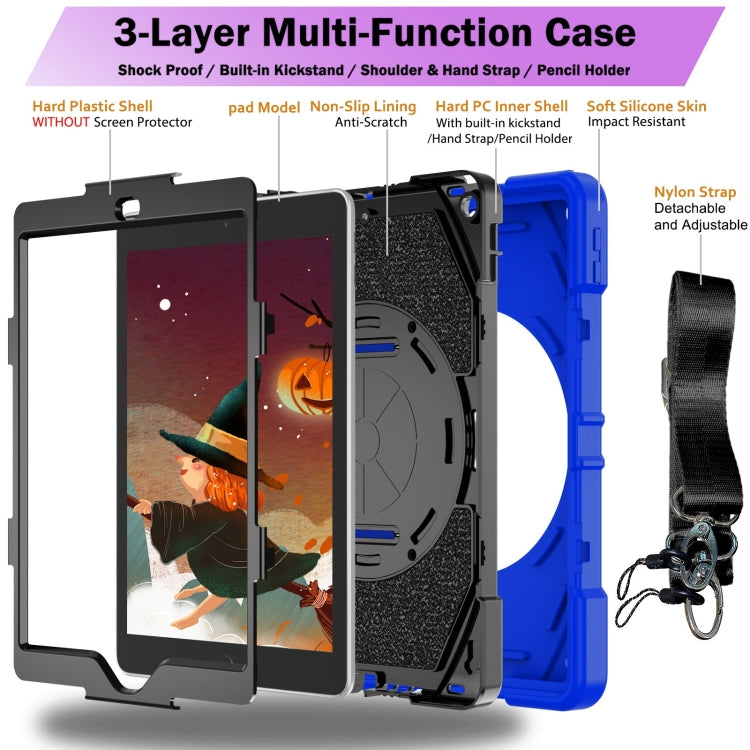For iPad 9.7 2018 / 2017 / Air 2 Bat Hand Grip Turntable Stand Tablet Case(Blue Black)